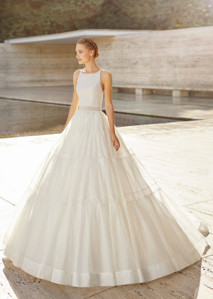 Ivory Dotted Tulle Cross Back Sweet Long Wedding Dress Ivory Dotted Tulle Cross Back Sweet Long Wedding Dress